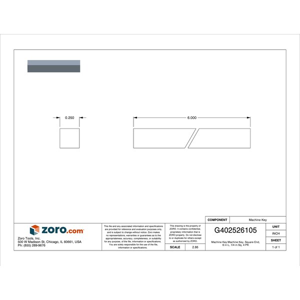 Machine Key Machine Key, Square End, 6 In L, 1/4 In Sq, 4 PK